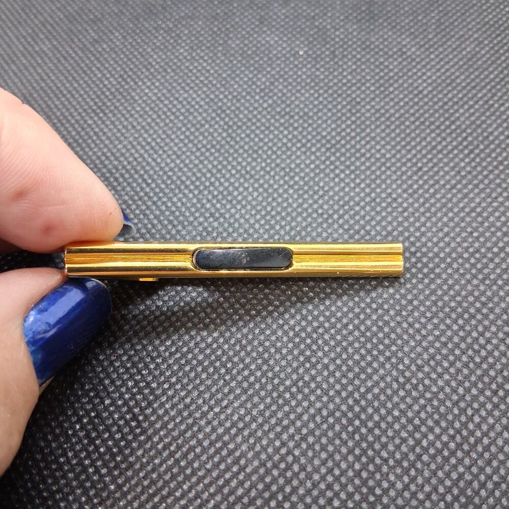 Vintage Gold Tone Tie Clip Clasp with Black Onyx Accent